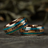 "Green Rock" Gold 18K Filled Tungsten Ring With Gold Leafs and Green Opal