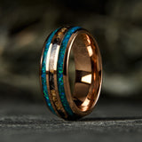 "Green Rock" Gold 18K Filled Tungsten Ring With Gold Leafs and Green Opal