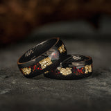 "Red Lava" Damascus Ring with Red Opal and Gold 18K Flakes