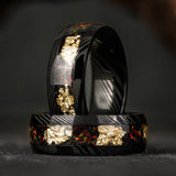 "Red Lava" Damascus Ring with Red Opal and Gold 18K Flakes