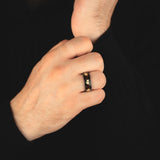 "Red Lava" Damascus Ring with Red Opal and Gold 18K Flakes