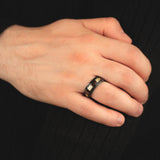 "Red Lava" Damascus Ring with Red Opal and Gold 18K Flakes