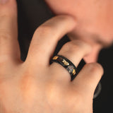 "Red Lava" Damascus Ring with Red Opal and Gold 18K Flakes