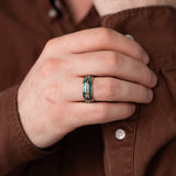 "Green Rock" Gold 18K Filled Tungsten Ring With Gold Leafs and Green Opal