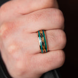 "Green Rock" Gold 18K Filled Tungsten Ring With Gold Leafs and Green Opal
