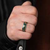 "Green Rock" Gold 18K Filled Tungsten Ring With Gold Leafs and Green Opal