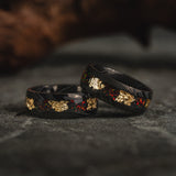 "Red Lava" Damascus Ring with Red Opal and Gold 18K Flakes
