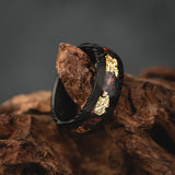 "Red Lava" Damascus Ring with Red Opal and Gold 18K Flakes
